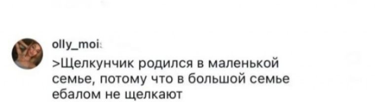 Щелкунчик родился в маленькой семье, потому что в большой семье ебалом не щелкают.