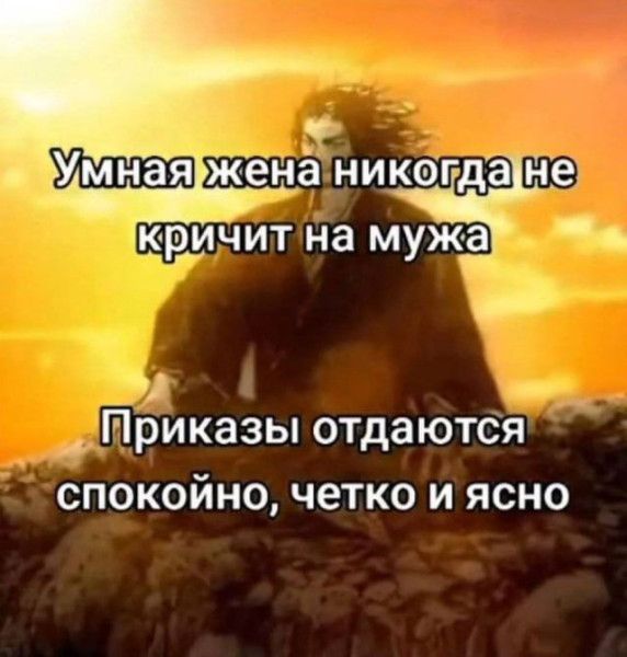 Умная жена никогда не кричит на мужа
Приказы отдаются спокойно, чётко и ясно