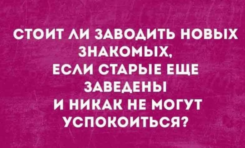 СТОИТ ЛИ ЗАВОДИТЬ НОВЫХ ЗНАКОМЫХ, ЕСЛИ СТАРЫЕ ЕЩЕ ЗАВЕДЕНЫ И НИКАК НЕ МОГУТ УСПОКОИТЬСЯ?
