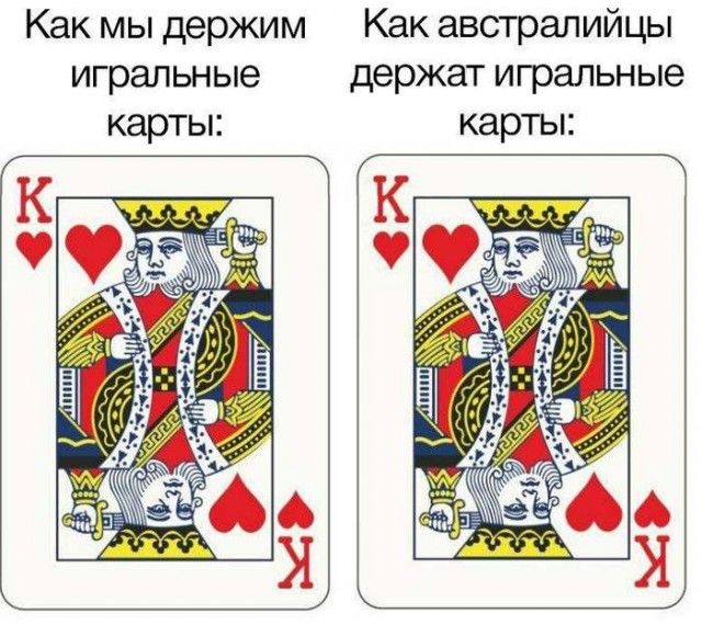 Как мы держим игральные карты:
Как австралийцы держат игральные карты: