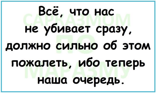 Всё, что нас не убивает сразу, должно сильно об этом пожалеть, ибо теперь наша очередь.