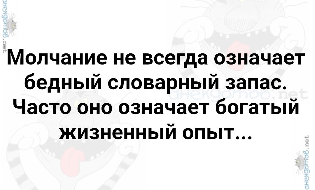 Молчание не всегда означает бедный словарный запас. Часто оно означает богатый жизненный опыт...