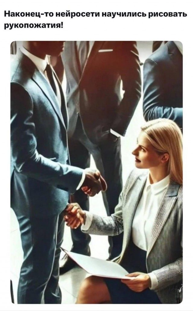 Наконец-то нейросети научились рисовать рукопожатия!