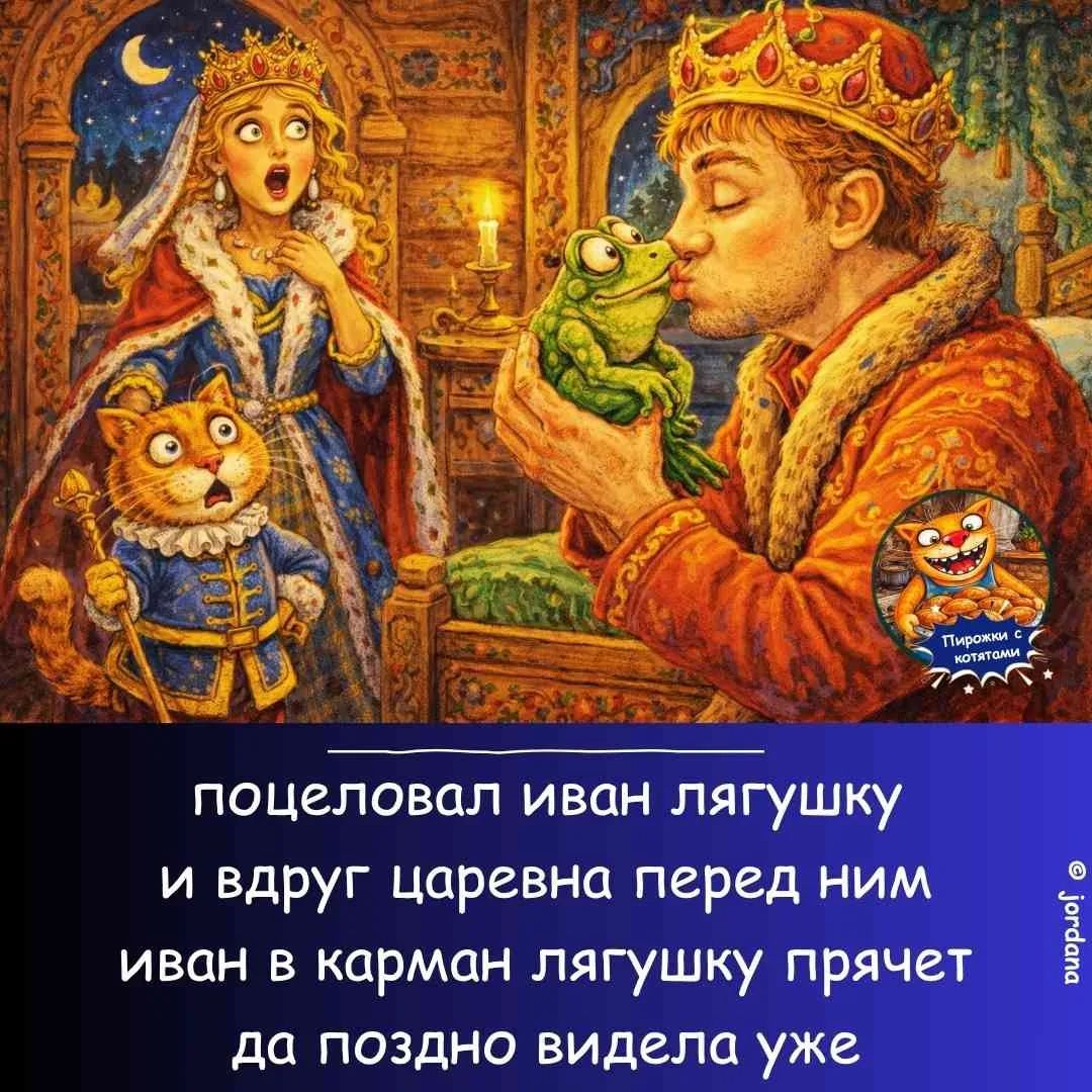 поцеловал иван лягушку и вдруг царевна перед ним иван в карман лягушку прячет да поздно видела уже