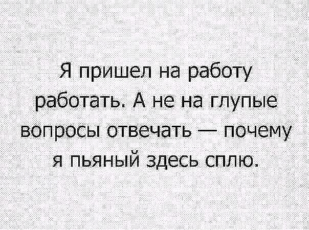 Я пришел на работу работать А не на глупые ВОпрОСЫ Отвечать почему я пьяный здесь сплю