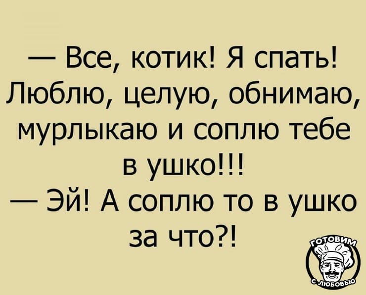 Все котик Я спать Люблю целую обнимаю мурлыкаю и соплю тебе в ушко Эй А соплю то в ушко за что 2 аювовь