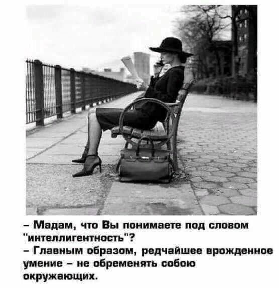 Мадам чтп Вы понимаете под словом иитеппигеитиоигь Главным образом редчайшее ереждеииее умение ие пбремеиять епбыо окружающих
