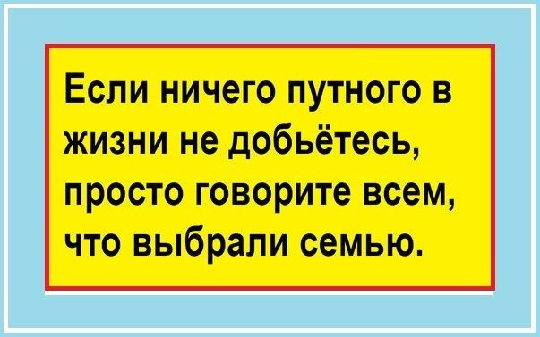 Если ничего путного в жизни не добьётесь просто говорите всем что выбрали семью