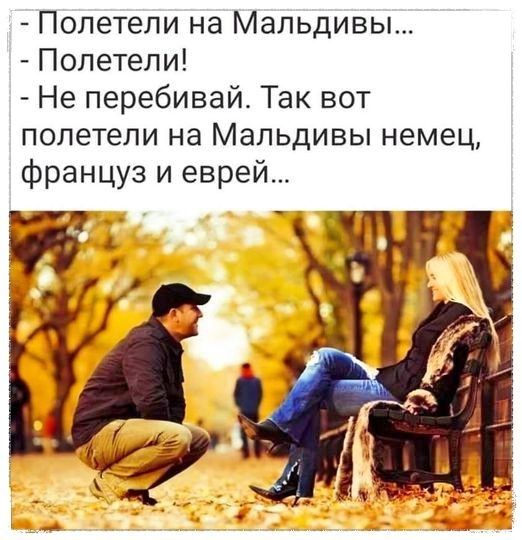 Полетели на Мальдивы Полетели Не перебивай Так вот полетели на Мальдивы немец француз и еврей