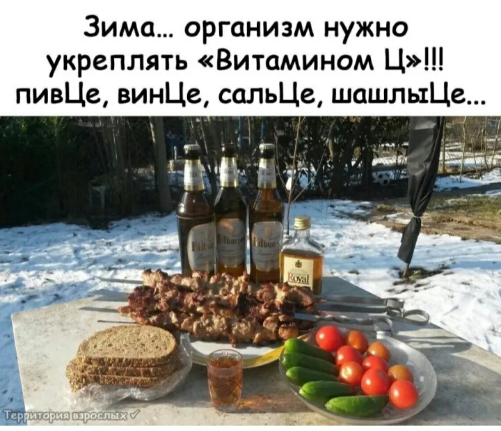 Зима организм нужно укреплять Витамином Ц пивЦе винЦе сальЦе шашлыЦе