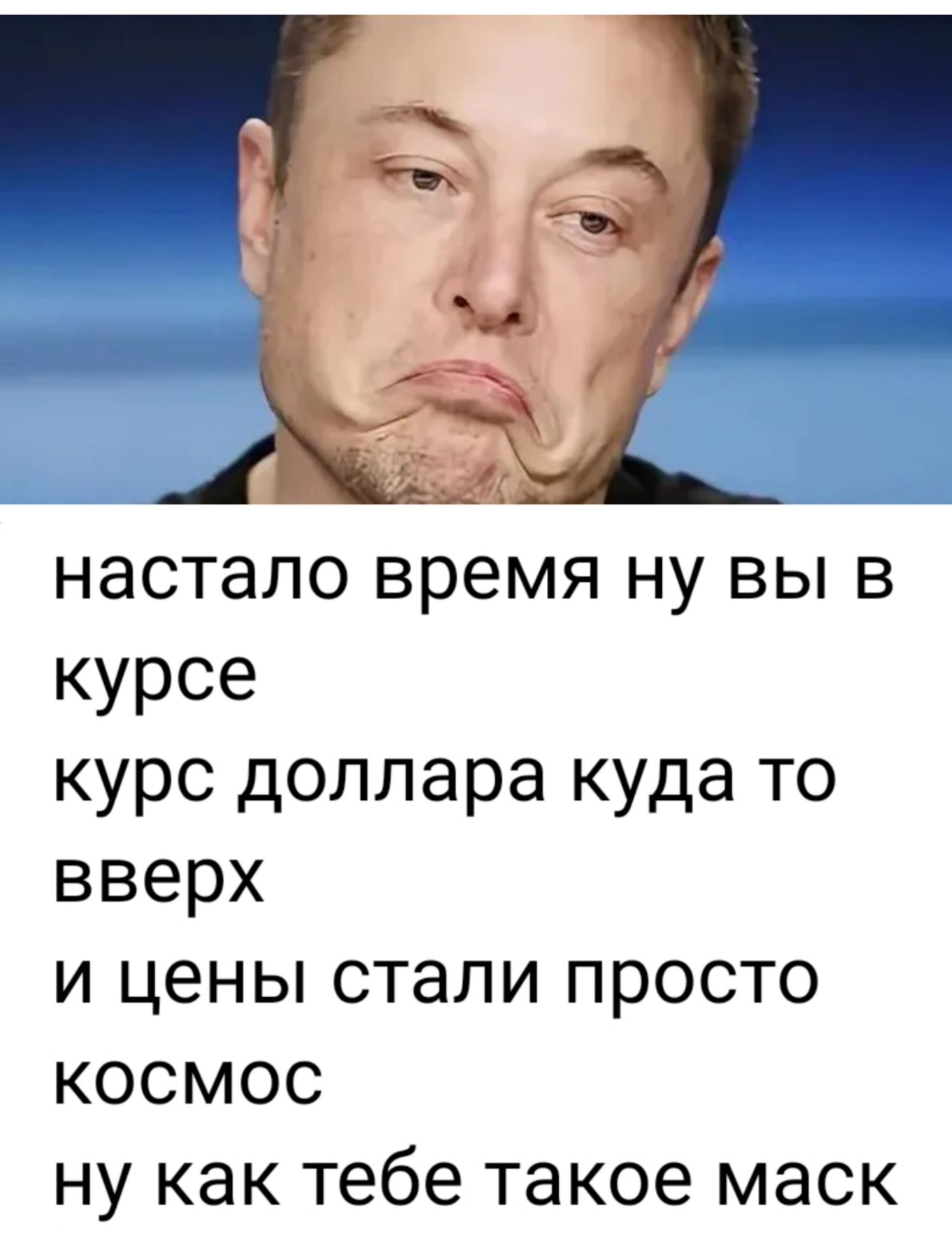 настало время ну вы в курсе курс доллара куда то вверх и цены стали просто космос ну как тебе такое маск