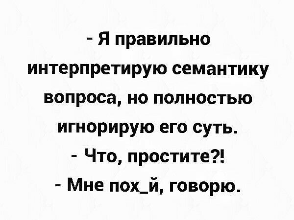 Я правильно интерпретирую семантику вопроса но полностью игнорирую его суть Что простите Мне пох_й говорю