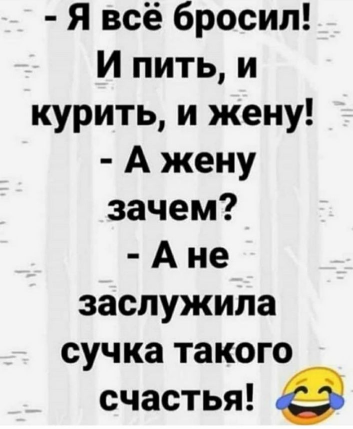 Я всё бросил И пить и курить и жену А жену зачем А не заслужила сучка такого счастья 5