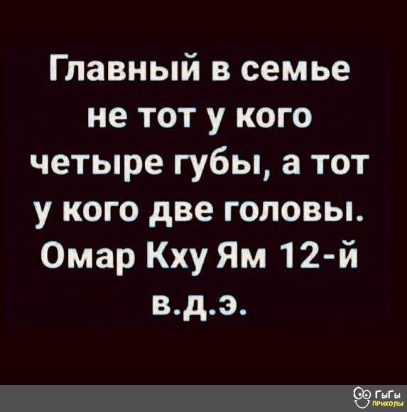 Главный в семье не тот у кого четыре губы а тот у кого две головы Омар Кху Ям 12 й вдэ гп