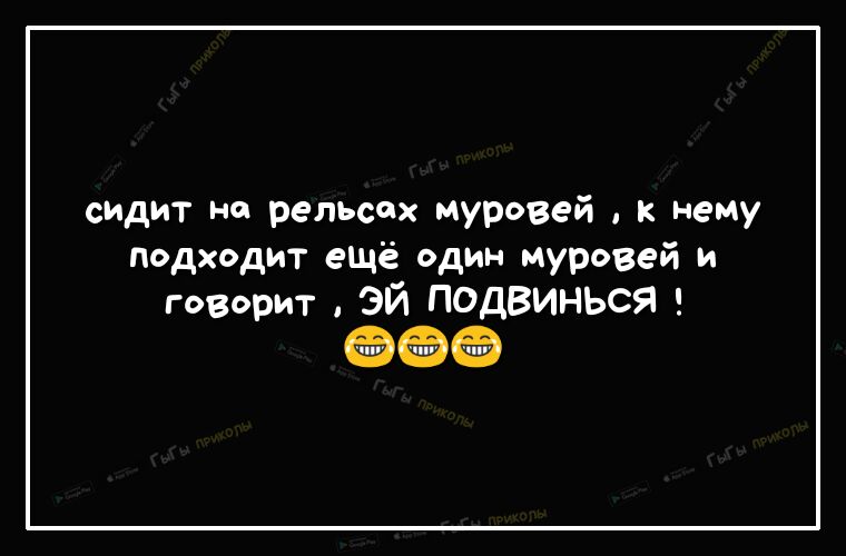 ендит на рельсах муровей к нему подходит ещё один муровей и говорит ЭЙ ПОДВИНЬСЯ