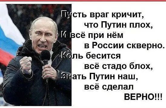 Пн сть враг кричит что Путин плох сё при нём в России скверно всё сделал ВЕРНО