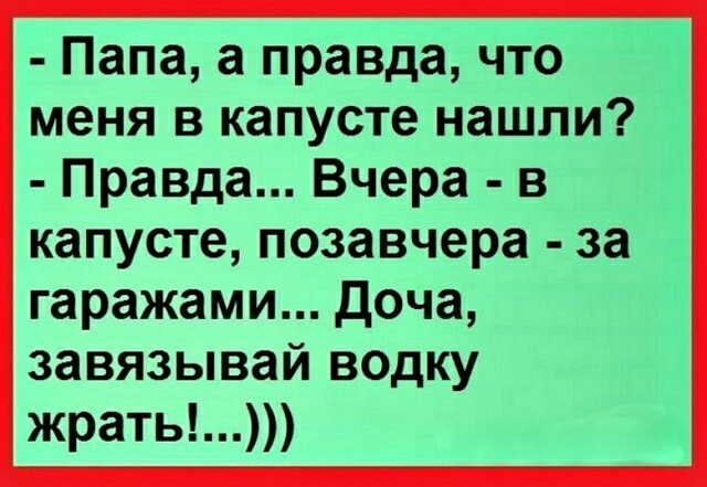 Папа а правда что меня в капусте нашли Правда Вчера в капусте позавчера за гаражами Доча завязывай водку жрать