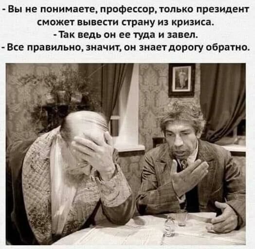 Вы не понимаете профессор только президент сможет вывести страну из кризиса Так ведь он ее туда и завел Все правильно значит он знаетдорогу облачно