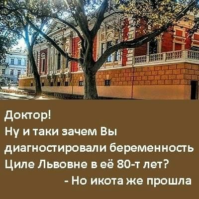 доктор Ну и таки зачем Вы диагностировали беременность Циле Львовне в её 80 т лет НО ИКОТВ же прошла