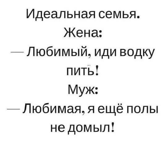 Идеальная семья Жена Любимый иди водку пить Муж Любимая я ещё полы не домыл