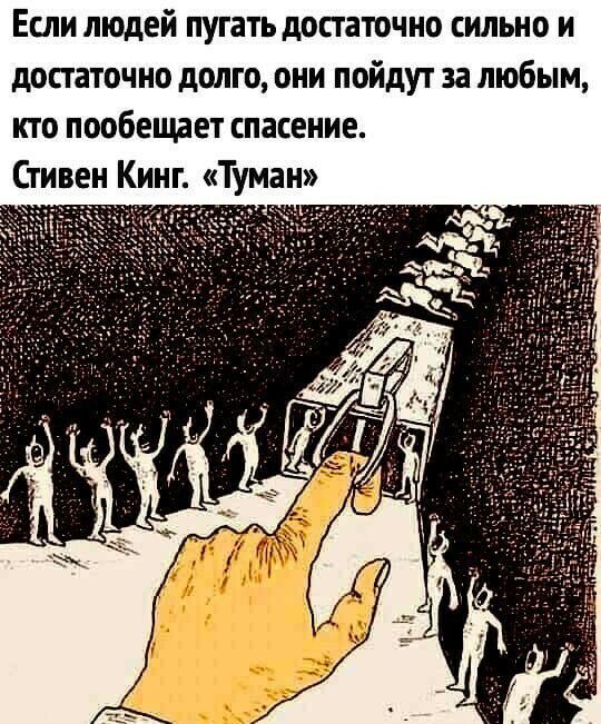 Если людей пугать достаточно сильно и достаточно долго они пойдут за любым кто пообещает спасение Стивен Кинг Туман