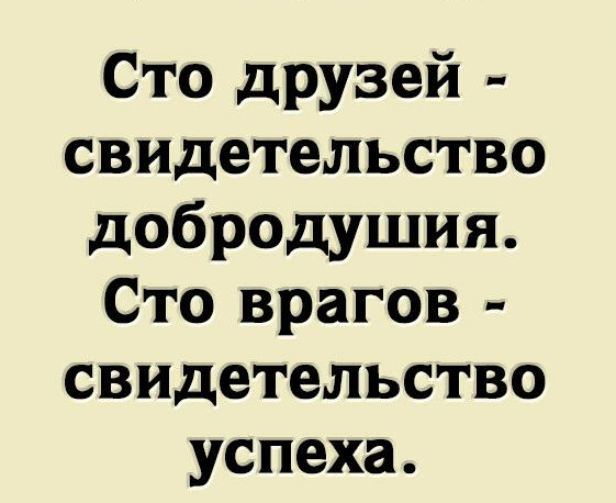 Сто друзей свидетельство добродушия Сто врагов свидетельство успеха