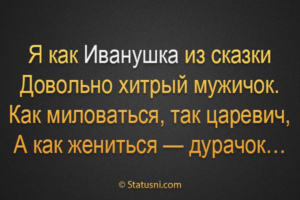 Я как Иванушка из сказки Довольно хитрый мужичок Как миповаться так царевич А как жениться дурачок Зіаіиэпілот
