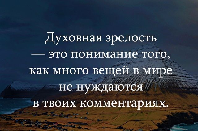 Духовная зрелость это понимание того как много вещей в мире не нуждаются в твоих комментариях