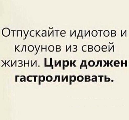 Отпускайте идиотов и клоунов из своей жизни Цирк должен гастролировать