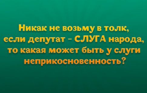 Никак не возьму в толк если депутат СЛУГА народа то какая может быть у слуги иеприкосиовсииость