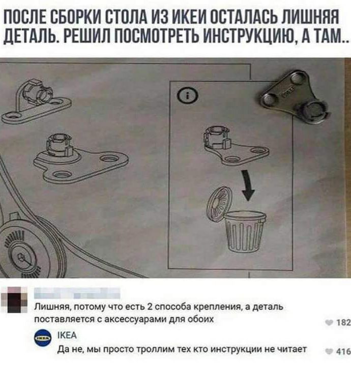 ПОСЛЕ ББПРКИ СТПЛА ИЗ ИКЕИ ПБТАЛАСЬ ЛИШНЯН дЕТАЛЬ РЕШИЛ ПОВМПТРЕТЬ ИНСТРУКЦИЮ А ТАМ _ Лишняя потому что есть 2 способа кремации а деталь поставлявтся с аксессуарами для обоих 1 в КЕА Да не мы просто троллим тех кто иисгрукчии не читает 41