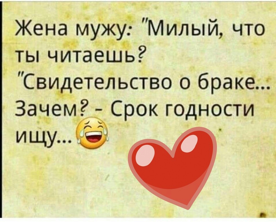 Жена мужу Милый что ты читаёШь Свидетедьство о браке Зачем Срок годности иЩу