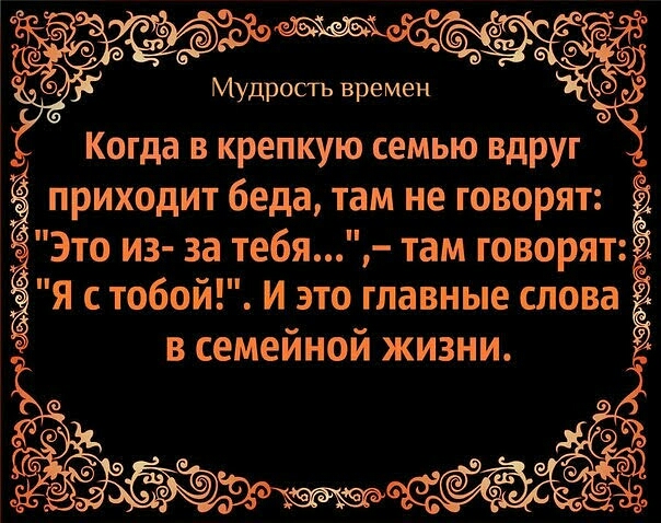 Мудрость времен Когда в крепкую семью вдруг приходит беда там не говорят _ Это из за тебя там говорят Я с тобой И это главные слова в семейной жизни