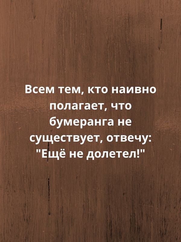 Всем тем кто наивно полагает что бумеранга не существует отвечу Ещё не долетел