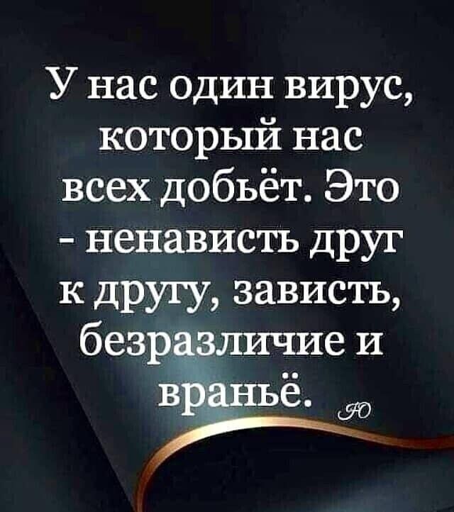 У нас один вирус которьпи1 нас всех добьёт Это ненависть друг к другу зависть безр личие и