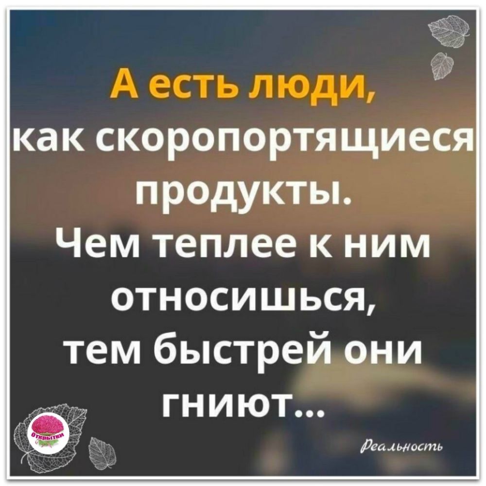 г А есть люди как скоропортящиеся продукты Чем теплее к ним относишься тем быстрей они гниют