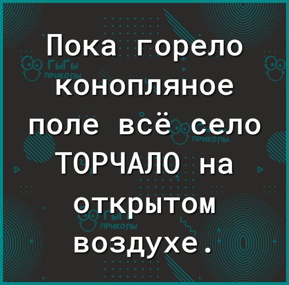 Пока горело конопляное поле всё село ТОРЧАЛО на открытом воздухе