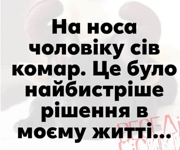 На носа чоловіку сів комар Це було найбистріше рішення в моему житті
