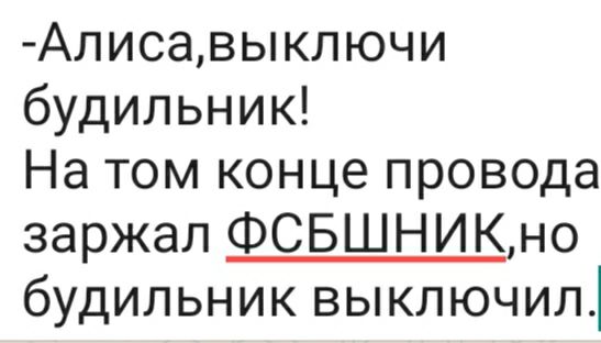 Алисавыключи будильник На том конце провода заржал ФСБШНИК но будильник выключил