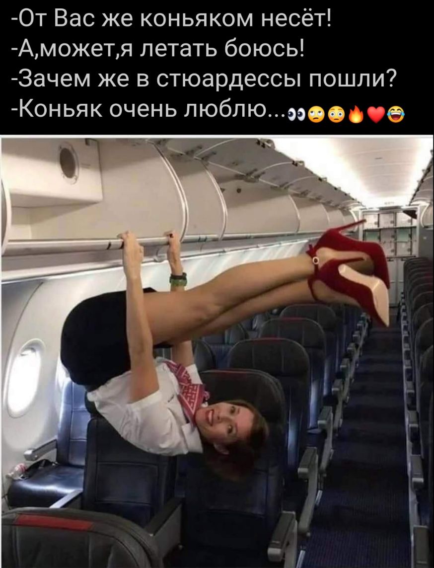 От Вас же коньяком несёт Аможетя летать боюсь 3ачем же в стюардессы пошли Коньяк очень люблюьа А