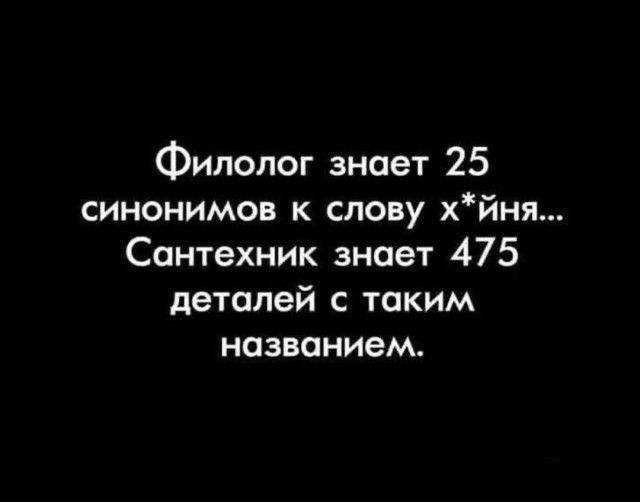 Филолог знает 25 синонимов к слову хйня Сантехник знает 475 деталей с таким названием
