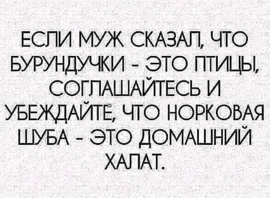 ЕСПИ МУЖ СКАЗАЛ ЧТО БУРУНДУЧКИ ЭТО ПТИЦЫ СОГПАШАЙТЕСЬ И УБЕЖДАЙТЁ ЧТО НОРКОБАЯ ШУБА ЭТО ДОМАШНИЙ ХАПАТ