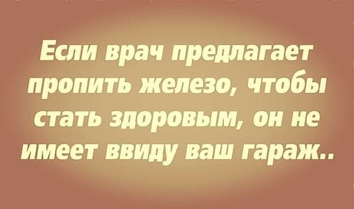 Если врач предлагает пропить железо чтобы стать здоровым он не имеет ввипу ваш гараж