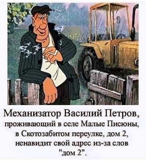 проживающий в селе Малые Писюны в Скотшабитом переулке дом 2 ненавидит свой адрес из за слов дом 2