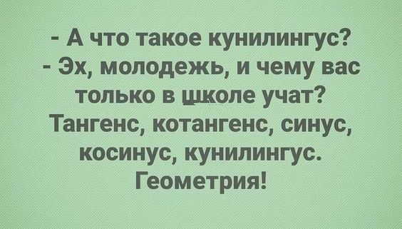 А что такое кунилингус Эх молодежь и чему вас только в школе учат Тангенс котангенс синус косинус кунилингус Геометрия