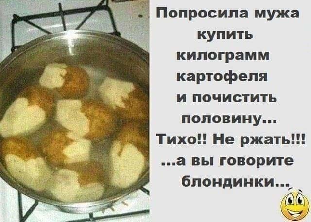 Попросила мужа купить килограмм картофеля и почистить половину Тихо Не ржать а вы говорите блондинки