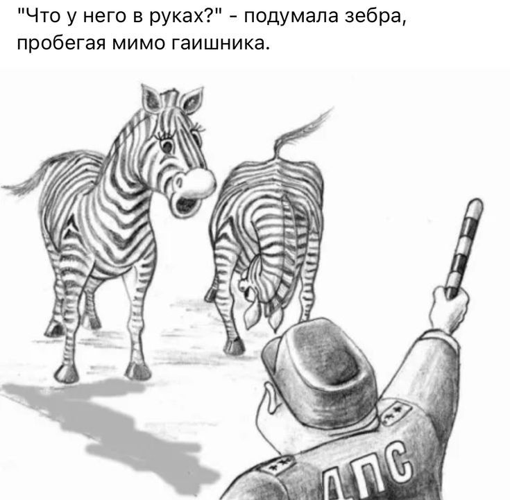 Что у него в руках подумала зебра пробегая МИМО гаишника _ _г _ гёигж зв ___пыж