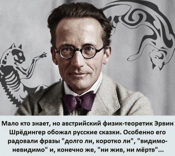 Мало кто знает но австрийский физик теоретик Эрвин Шрёдингер обожал русские сказки Особенно его радовали фразы долго ли коротко ли видимо невидимо и конечно же ни жив ни мёртв