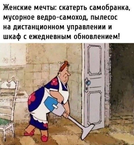 Женские мечты скатерть самобранка мусорное ведро самоход пылесос на дистанционном управлении и шкаф ежедневным обновлением