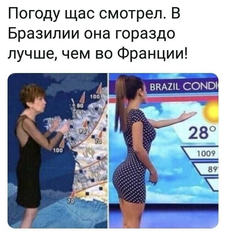 Погоду щас смотрел В Бразилии она гораздо лучшечем во Франции